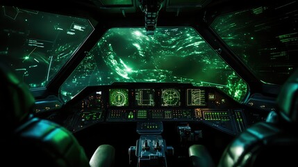 Fototapeta premium real spaceship cockpit green