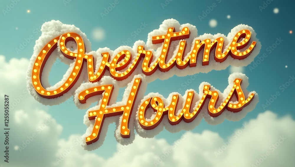 Aufkleber bright sign saying overtime hours in the clouds with a playful design