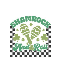Shamrock And Roll, St. Patrick's Day T-shirt Design. Irish holiday festive typography graphics.