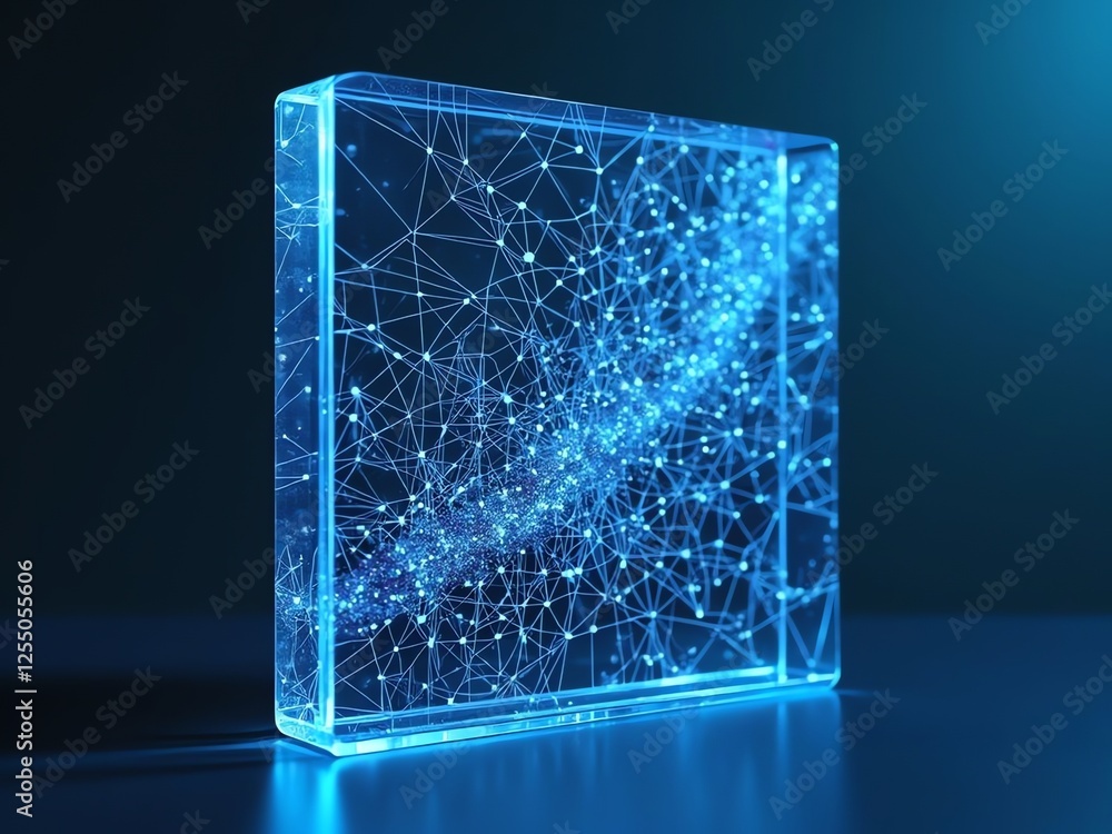 Aufkleber a glowing neural network pattern inside a transparent frame, with intricate connections and nodes, a