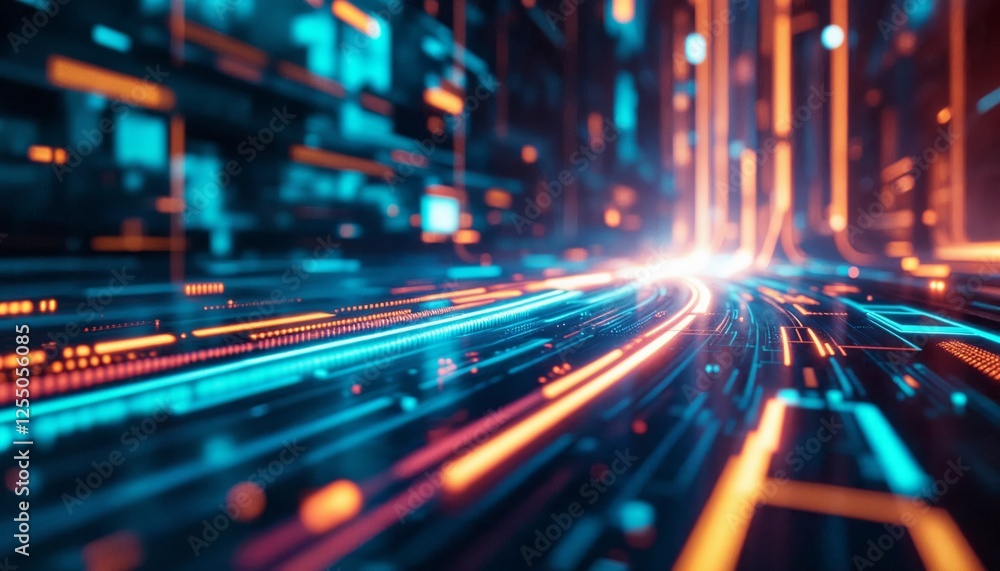 Aufkleber digital horizon, abstract data streams and interconnected network landscape