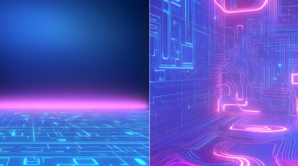 Naklejka premium Abstract Neon Circuitry Design Futuristic Room