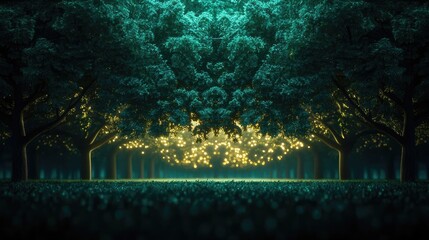 Fototapeta premium Glow forest concept. A serene forest with glowing lights, creating a magical and enchanting atmosphere.