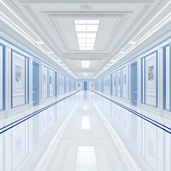 Elegant White and Blue 3D Hallway Illustration