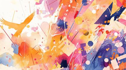 Watercolor in blue and orange hues create a calming background.