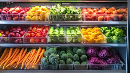 Obraz premium Vibrant Produce Display: A Colorful Showcase of Fresh Fruits and Vegetables