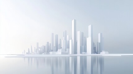 White background, city skyline, vector illustration style, simple lines, high-end aesthetic, light gray and white color scheme, urban architecture