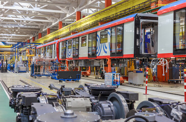 Assembly of a modern subway car.