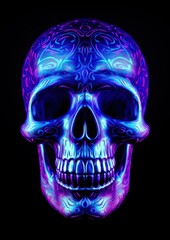 Neon skull purple light illuminated.