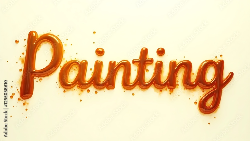 Aufkleber bold text in caramel color with drops, creating the word painting on a light background
