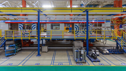 Assembly of a modern subway car.