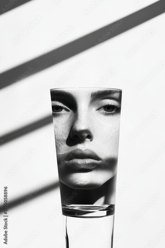 Aufkleber exploring the intersection of art and emotion: a monochrome portrait captured in glass illuminated b