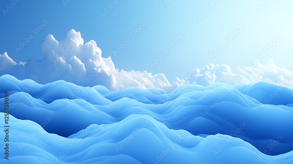 Aufkleber abstract blue wavescape under cloudscape. possible use background for design, poster, graphic
