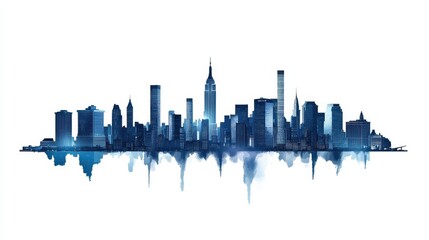 Fototapeta premium Minimalist New York city skyline silhouette in blue and white, featuring iconic landmarks for commercial use.