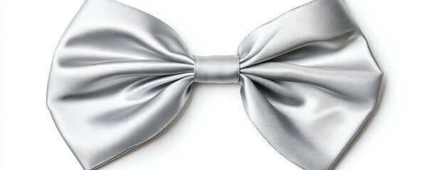 Elegant silver satin bow tie on white background.