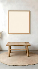 Beige Wooden Bench and Frame Mockup Illustration