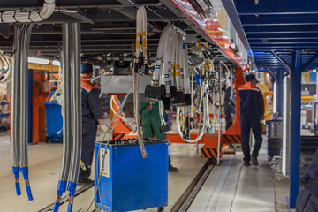 Assembly of a modern subway car.