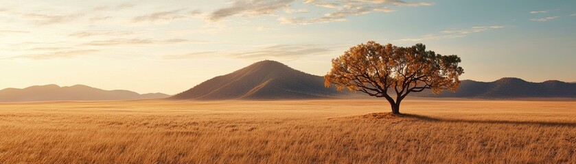 Obraz premium Lone Tree in Golden Savannah Sunset