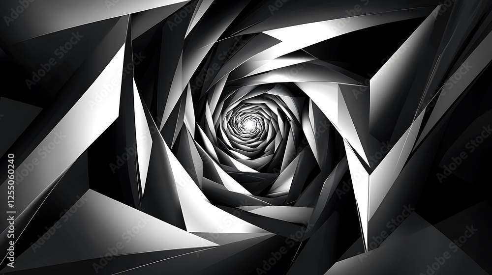 Poster abstract grayscale spiral tunnel, futuristic design, background for tech