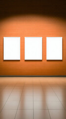 Orange Brick Wall Gallery Background with Blank Frames