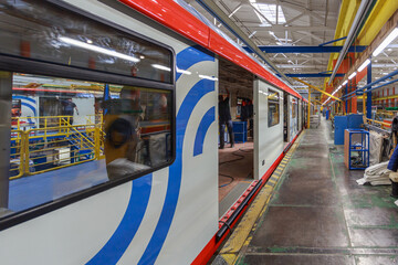 Assembly of a modern subway car.