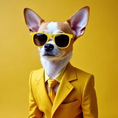 Business Chihuahua in Yellow Suit and Sunglasses Generative AI