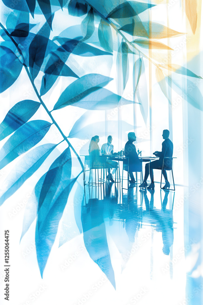 Aufkleber a dynamic business meeting: engaging team collaboration in a modern workspace with a touch of greene