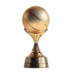 A shiny trophy featuring a golden basketball atop a decorative base, symbolizing achievement in sports.