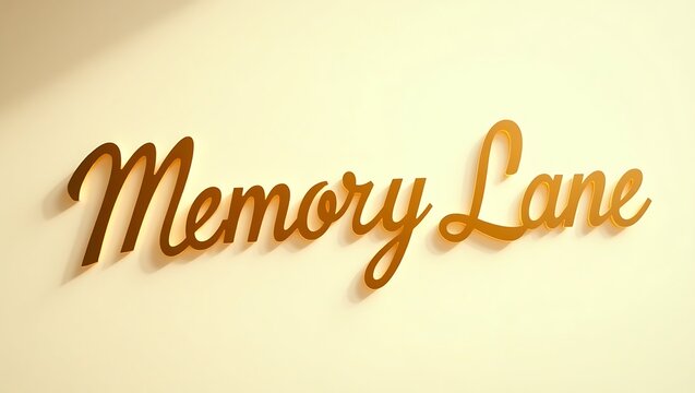 Curved lettering on a subtle wall saying Memory Lane in warm tones