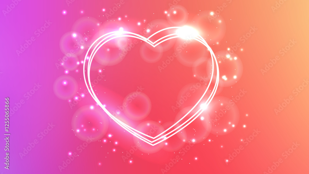 Poster neon frame in heart form with shining effects and sparkles