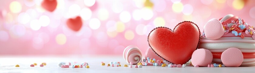 Fototapeta premium Colorful heart-shaped desserts on a table.