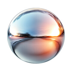 A polished metallic sphere reflecting light and color variations, showcasing a smooth, shiny surface.