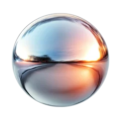 Keuken foto achterwand A polished metallic sphere reflecting light and color variations, showcasing a smooth, shiny surface. © Emma