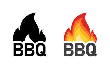 BBQ icons. Fire icons. Silhouette and flat style. Vector icons.