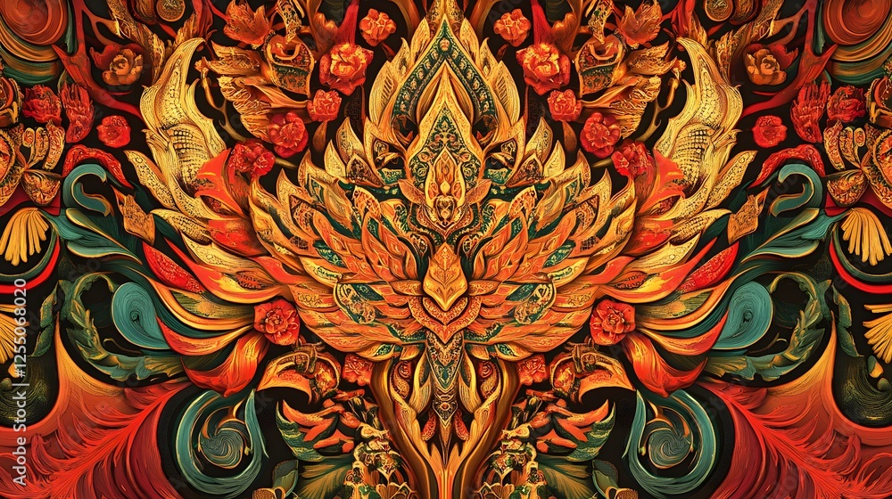 Poster vibrant abstract design, intricate patterns with rich colors and shapes, perfect for artistic themes