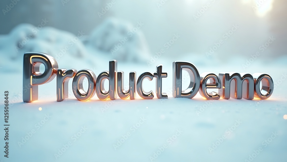 Poster showcase of product demo with reflective text in snowy surroundings
