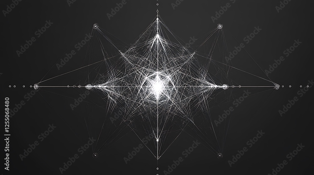 Aufkleber Abstract network design, symmetrical pattern, digital art, for tech background, possible use in presentation or poster
