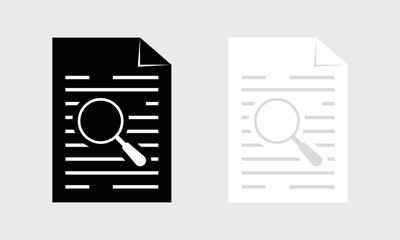 Magnifier glass icons. Document icons. Silhouette and flat style. Vector icons.