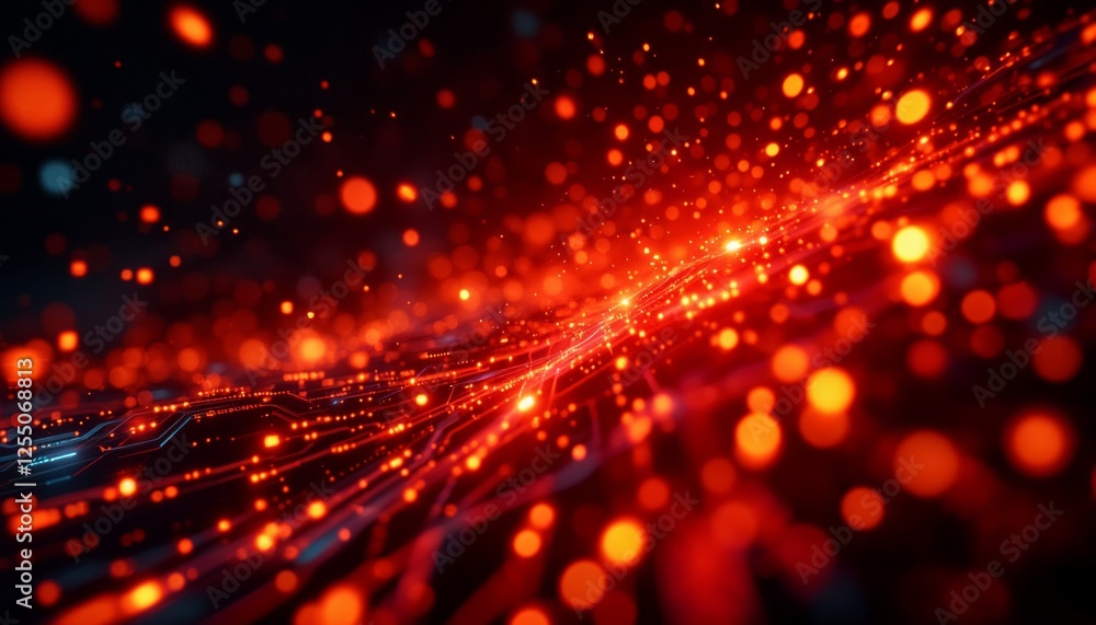 Poster energetic data flow, abstract network of glowing connections and light streams