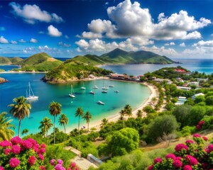 Fototapeta premium Tropical beach with palm trees scenery.
