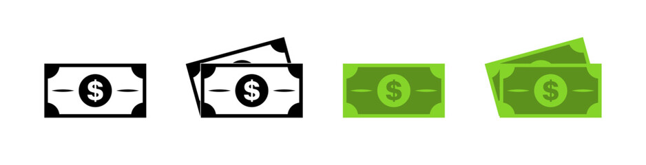 Money icons. Silhouette and flat style. Vector icons.