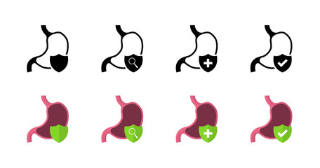 Stomach defense set icons. Flat and silhouette style. Vector icons.