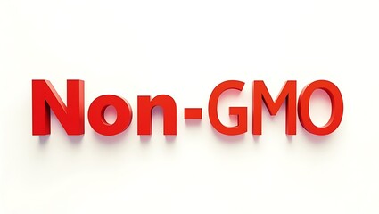Bold red Non-GMO lettering on a clean background showcasing commitment to health