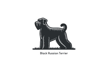 Black Russian Terrier logo, simple black flat vintage engraving