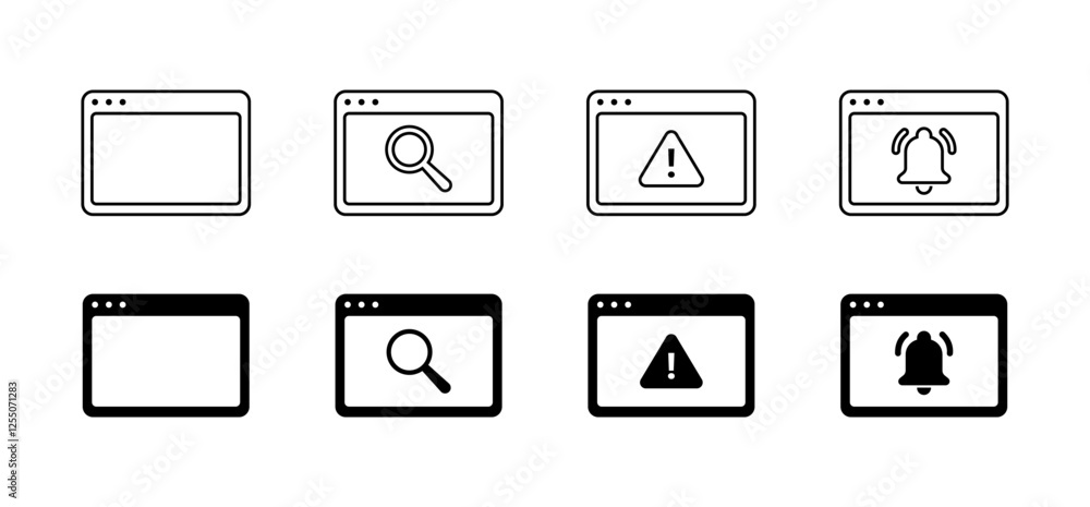 Poster website error set icons. linear and silhouette style. vector icons.