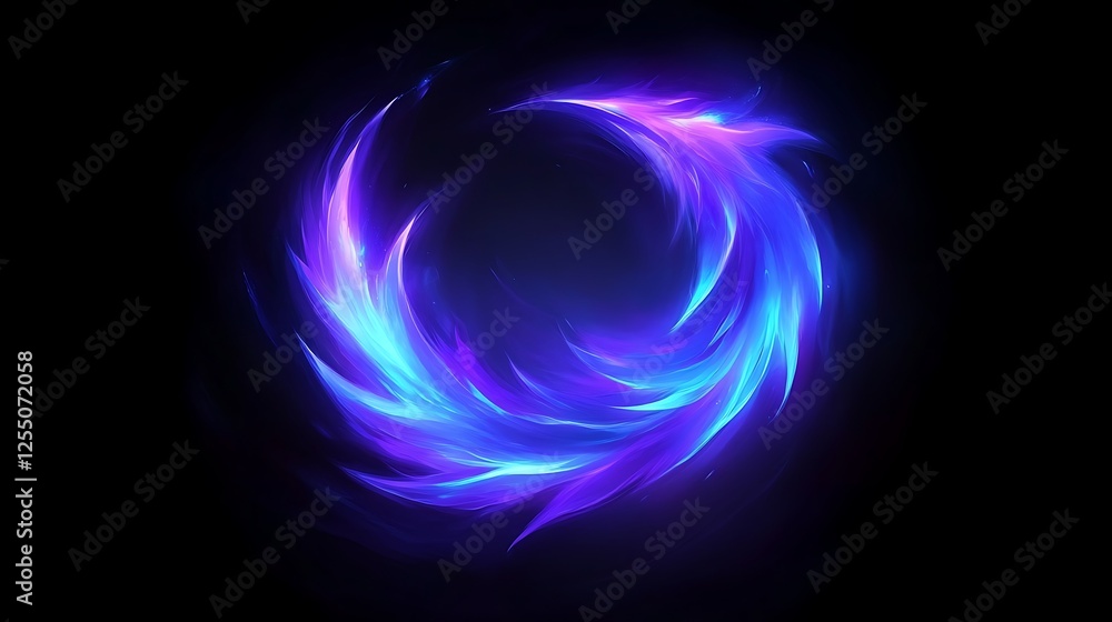 Poster swirling energy abstract art portal in violet and azure hues dynamic circular design with light stro