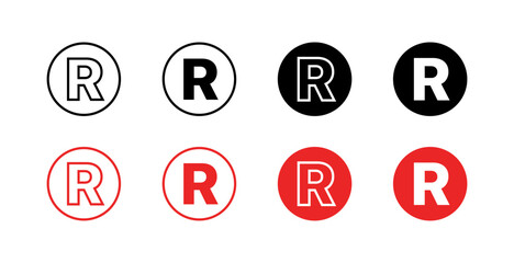 Trademark protection set icons. Linear, silhouette and flat style. Vector icons.