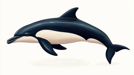 Obraz premium A dolphin gracefully swims, showcasing its sleek body and playful nature in the ocean.