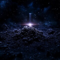 The Enigmatic Monolith Ascends Amidst the Starlit Expanse of a Dark and Mystical Alien World