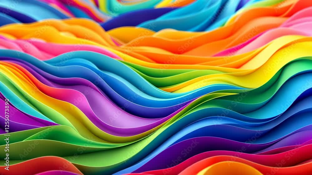 Poster vibrant abstract waves of colorful paper layers in dynamic motion